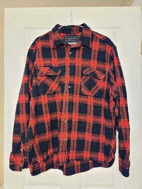 Jachs New York Plaid Cotton Shirt Jacket in Red & Black Size XXL